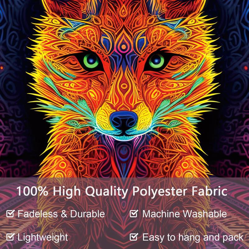 Fox Print Tapestry, 1 Count Colorful UV Blacklight Wall Hanging Blanket For Living Room Bedroom Dorm Room Home Decor, With Free Installation Accessories