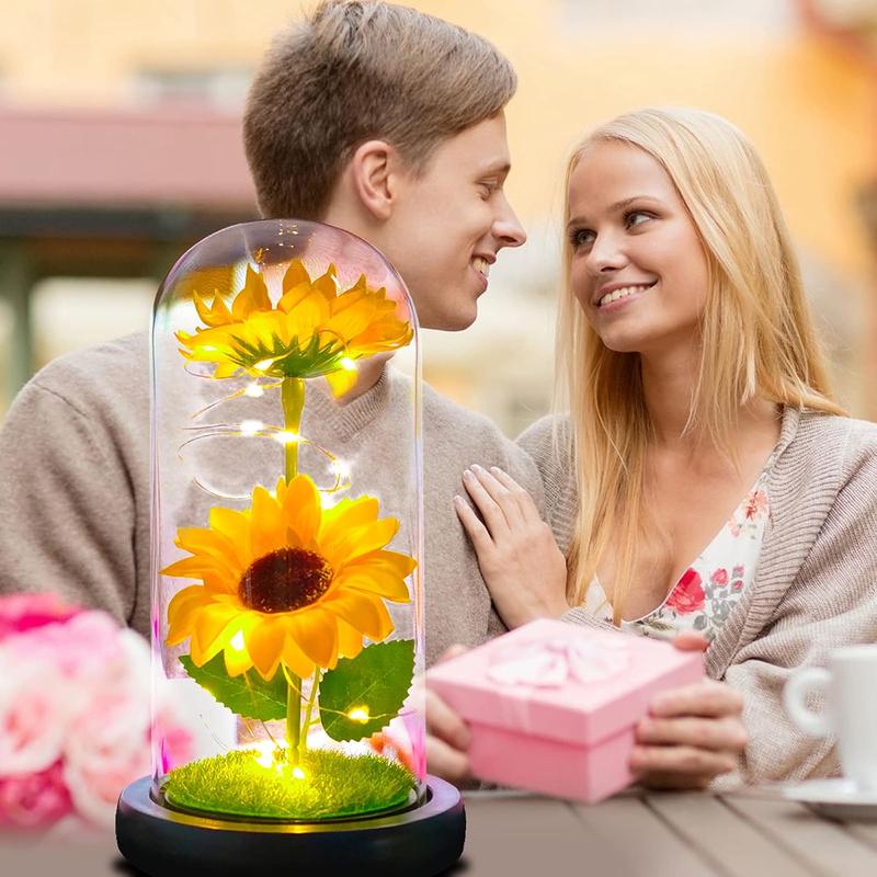 Sunflower Gifts for Women,Birthday Gifts for her,Sunflowers Artificial  in Glass Dome, Gifts for Xmas,Valentine Day,Wedding,Mothers Day,Anniversary (Yellow)