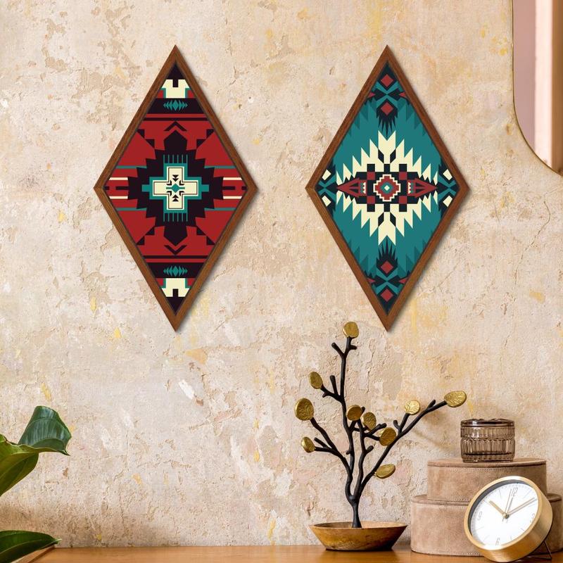 Diamond Shaped Wooden Wall Hanging Decor, 2 Counts set Geometric Pattern Wall Art, Wall Decor for Home Farmhouse Studio Office Bar Pub Club Cafe Coffee Shop