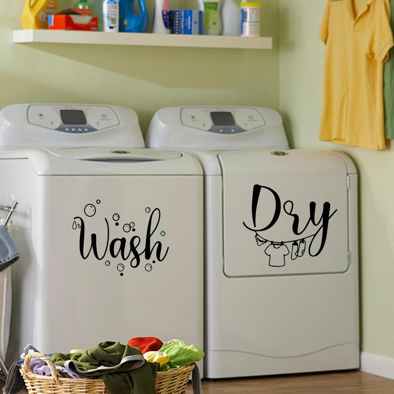 Cute Cartoon Wash & Dry Letter Pattern Wall Tiles Sticker, 1 Sheet Laundry Room Flush & Fold Sign, Washing Machine Decorative Sticker for Farmhouse Laundry Room, for Room Decor