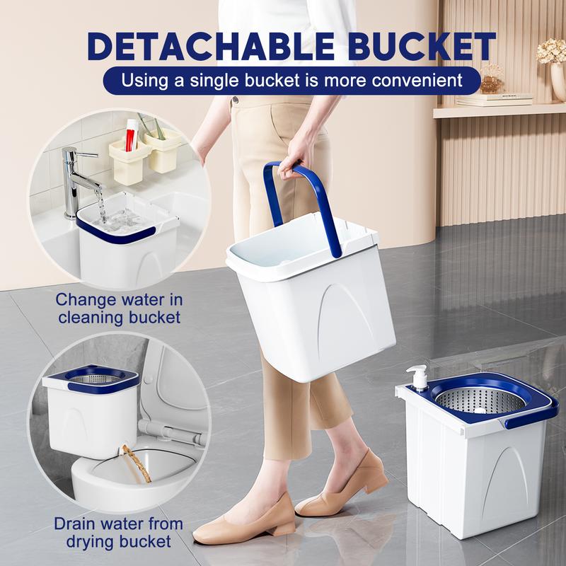 Spin Mop Bucket with Wringer System, Detachable Double Bucket with 3 Microfiber Replacement Refills, 51