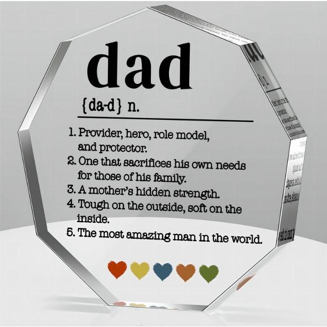 Room Decor Acrylic Dad Award Decor, 1 Count Clear Dad's Inspirational Words Statue, Award for Father Of The Year Gifts for Home, Candy Gift for Dad, Desk Ornaments for Home, Home Decor Decoration Transparent Souvenir Wedding