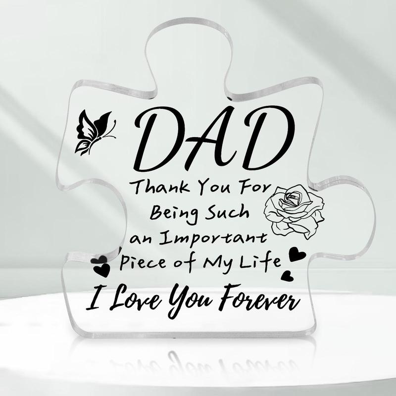 Clear Acrylic Puzzle Block Shaped Decoration Craft, Letter Printed Desktop Decorative Ornaments, Gifts for Dad Father