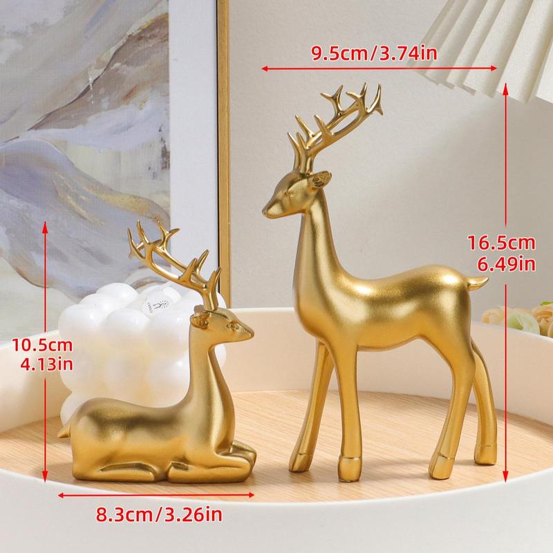 Christmas Deer Decor, 2pcs Animal Statues for Home and Office Desk Top Display or Shelf Standing