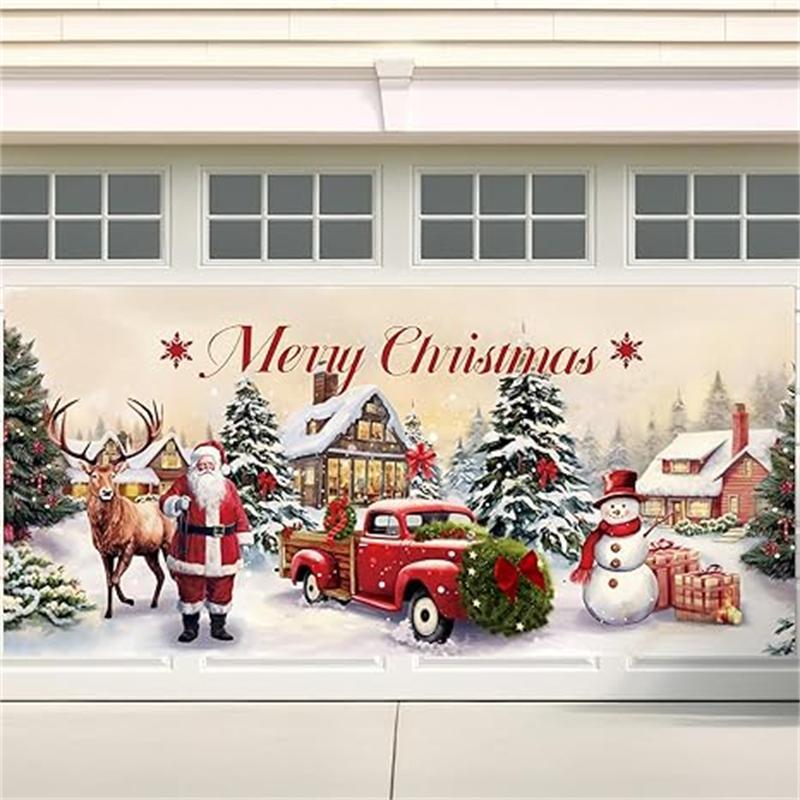 Christmas 2024 Ornament Garage Door Decorating Cover, 1 Set Windproof & Snow Resistant Garage Door Banner, Festive & Party Supplies for Home Decor, Decorations Supplies, Christmas Gift Ideas