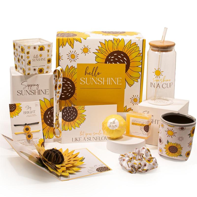 The Love Crate Co Sunflower Gifts for Women, 10pc or 15pc Sunflower Gifts for Women, Get Well Soon Gift Baskets, You Are My Sunshine Gifts