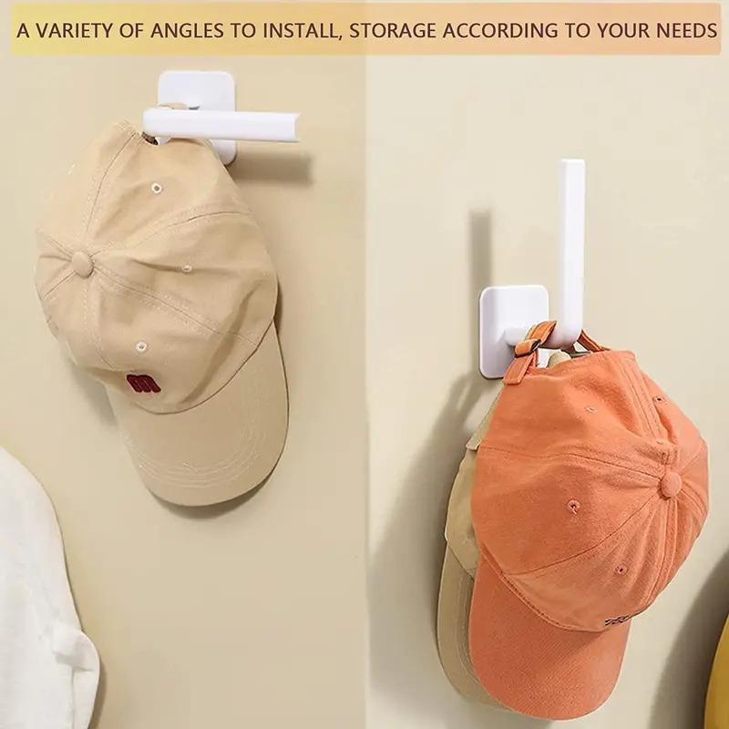 Hat Storage Hook, 2 Counts L-shaped Self-adhesive Hat Holder, Home Space Saving Storage Hook for Entrances, Corridors, Bathrooms, Bedrooms, Dormitories