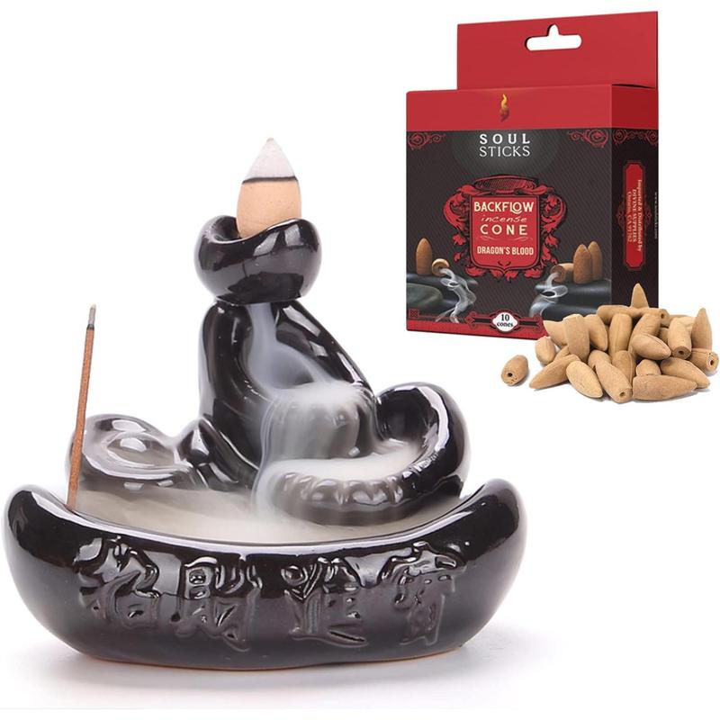 Soul Sticks Dragon Falls Backflow Cone Burner and Dragons Blood Back flow Incense Cones Combination Set