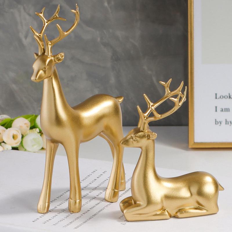 Christmas Deer Decor, 2pcs Animal Statues for Home and Office Desk Top Display or Shelf Standing