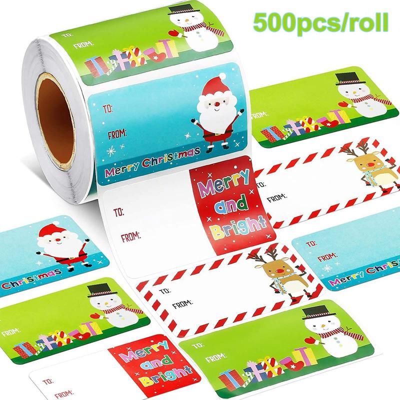 Christmas Themed Stickers, 500pcs roll Gift Name Tag Sticker, Holiday Gift Decor Label Sticker, Santa Sticker, Home Decor Collection, School Supplies