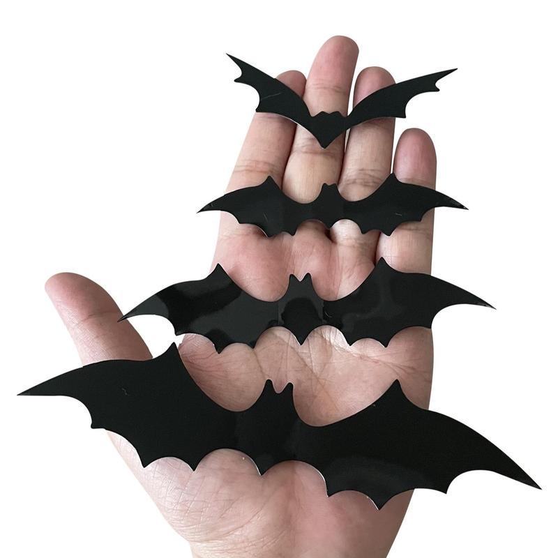 Halloween Bat Sticker, 60pcs set Realistic 3D Scary Bat Wall Sticker, DIY Wall Decal, Vanity Decor Accessories, Party Supplies, Halloween Decor