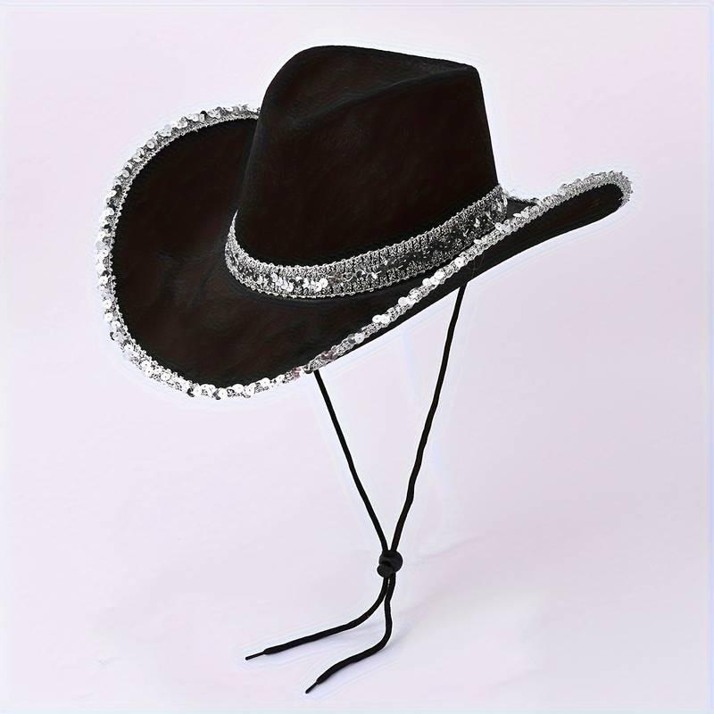 Cowgirl Hat with Sequin Trim, 1 Count Cowboy Hat for Women & Men, Party Hat for Birthday Wedding Festival, Party Decoration Supplies