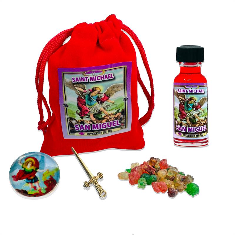 Sacred Kit of Archangel Saint Michael: Includes Saint Michael Essential Oil and Complete Protective Amulet  Kit Sagrado del Arcángel San Miguel : Incluye Aceite Esencial de San Miguel y Resguardo Protector Completo Ornaments Decor