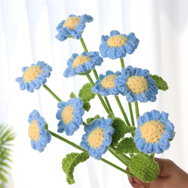 Artificial Knitted Flower Bouquet without Vase, 10pcs set Creative Handmade Crochet Flower, Home Decor Supplies for Living Room Bedroom Dining Room Decor