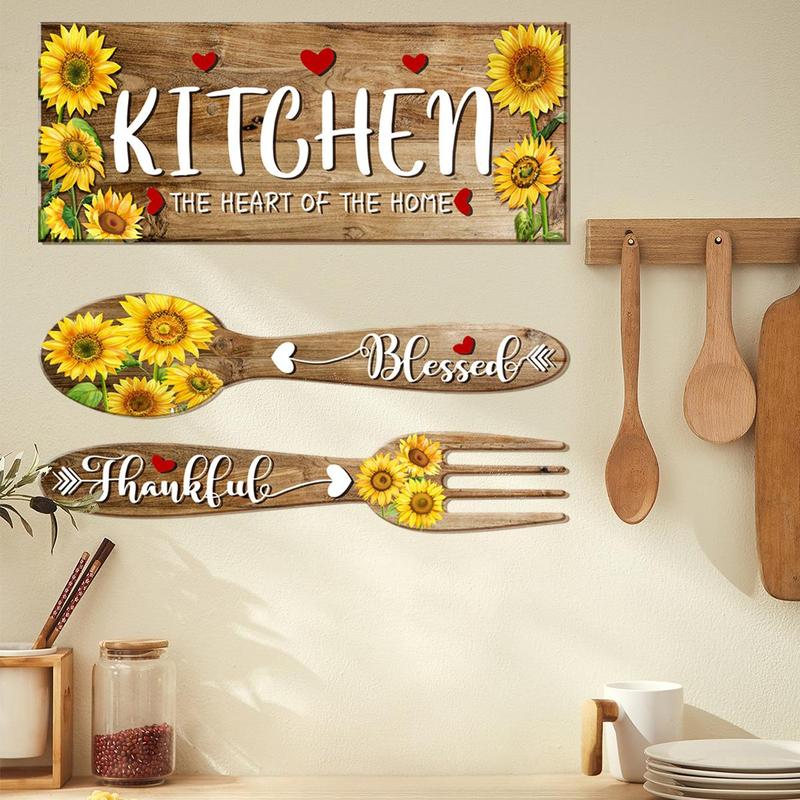 Sunflower Pattern Kitchen Wall Sticker, 2 Counts set Self Adhesive Wall Decal, Decorative Sticker for Home Kitchen Dining Room