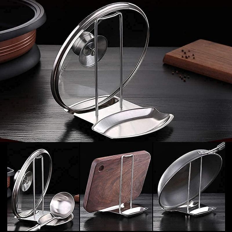 Pan Lid Holder Progressive Lid and Spoon Rest Shelf 304 Stainless Steel Pan Lid Organizer Kitchen Decor Tool! T&J