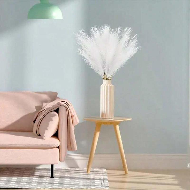 10pcs White Artificial Pampas Grass, Tall Fluffy Artificial Rattan Feathers, Boho Style Home Decor, Vase Filler Fake Pampas Grass, For Indoor Outdoor, Christmas Center Decor