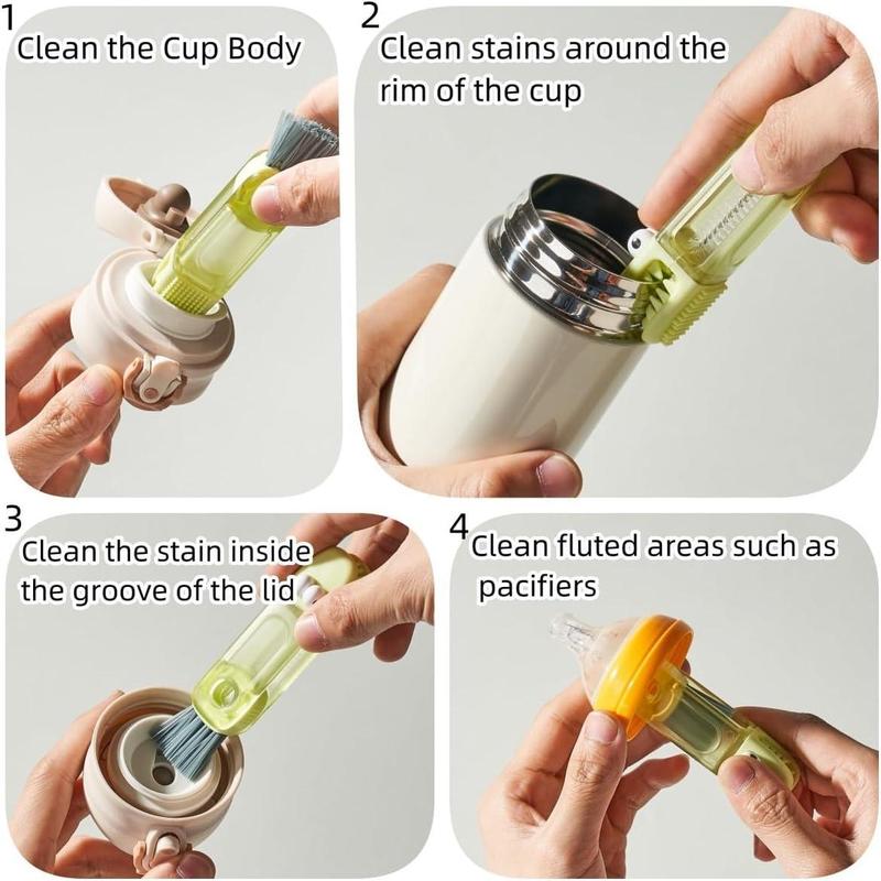 4-in-1 Bottle Cleaning Brush Set, Multifunction Silicone Cup Lid Gap Cleaner, Home Kitchen Crevice Cleaning Tools