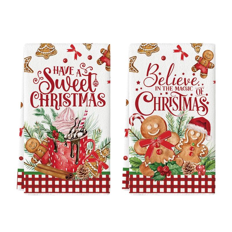 Hot Coco Xmas Gingerbread Have A Sweet Christmas Kitchen Towels Dish Towels, 18x26 Inch Daily Seasonal Winter Decoration Hand Towels Set