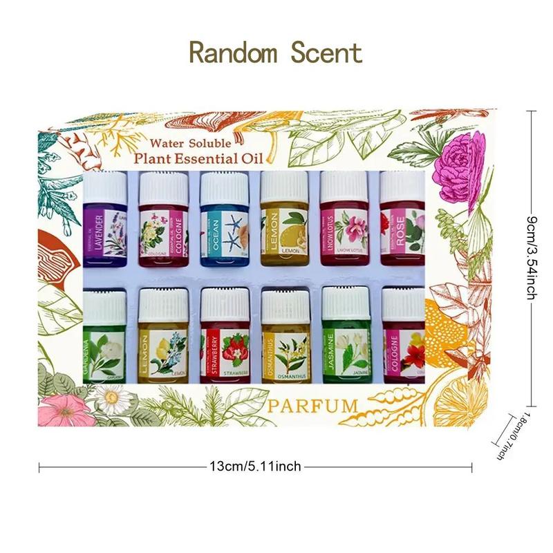 Random Scent Water Soluble Plant Essential Oil, 12pcs box 3ml Different Fragrance Humidifier Aromatherapy Essential Oil, Summer Essentials