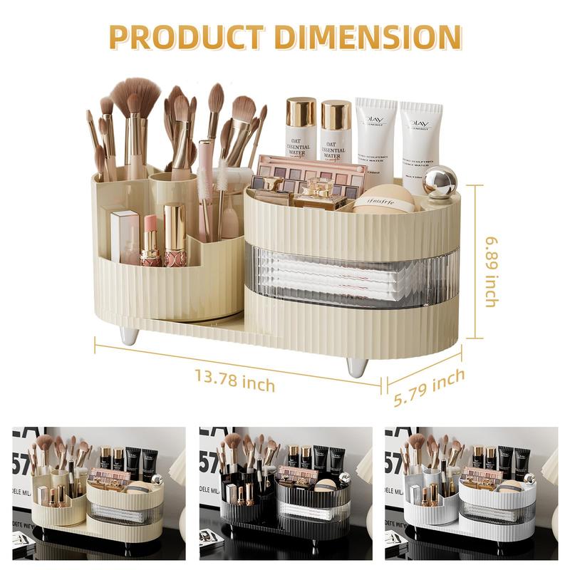 Upgraded 3 Tier Makeup Brush Holder Organizer, Rotating Makeup Organizers Countertop, Large Makeup organization and Skincare Storage for Vanity, Desktop, Bathroom (Cream White)