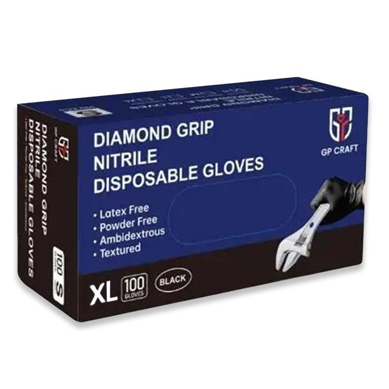 100pcs GP CRAFT 8Mil Diamond Textured Black Nitrile Gloves (Automative Work) Cleaning Hand Cover，100pcs box