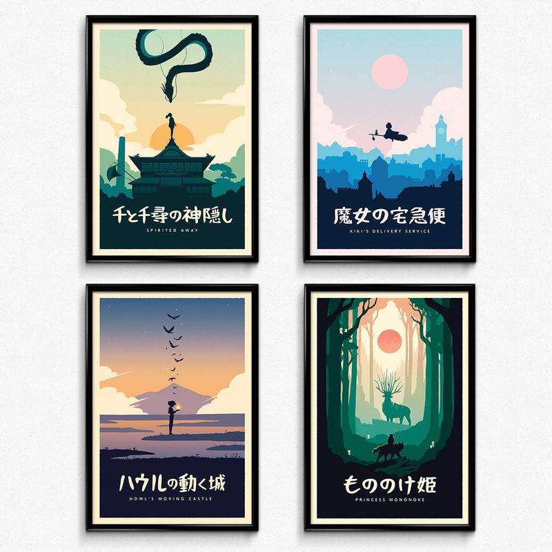 Ghibli Minimalist Poster Bundle - Wall Decor Artwork Set Gift