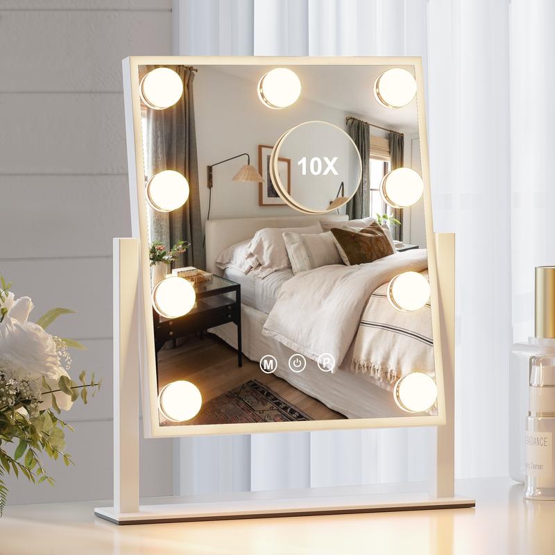 Vanity Mirror with Lights, Makeup Mirror with Lights, 10X Magnification, Light up Mirror with Smart Touch 3 Colors Dimmable, Mirror with Lights with 360° Rotation for Women Gift. Decor