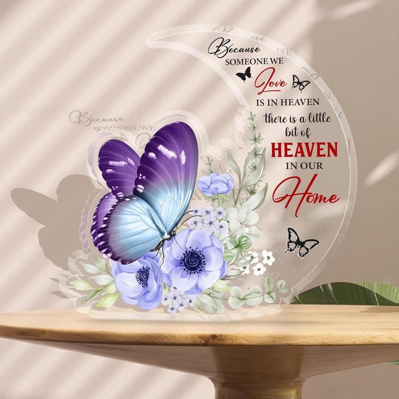 Moon & Butterfly Design Acrylic Plaque, 1 Count Warm Meaningful Personalized Memorial Gift, Memorial Ornament for Friends Family Ceremony Anniversary