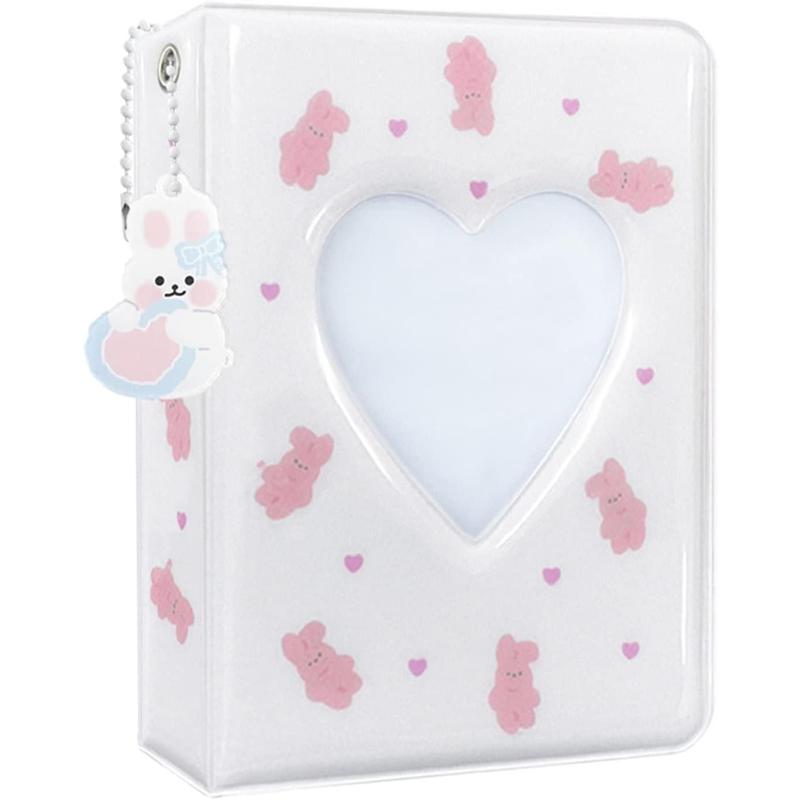 Photocard Binder 3 Inch Kpop Photocard Holder Book, Cute Mini Photo Album Kpop Photocard Binder Portable Kpop Binder Photocard Album with Lovely Pendant for Photocard Collection, 40 Pockets (White)