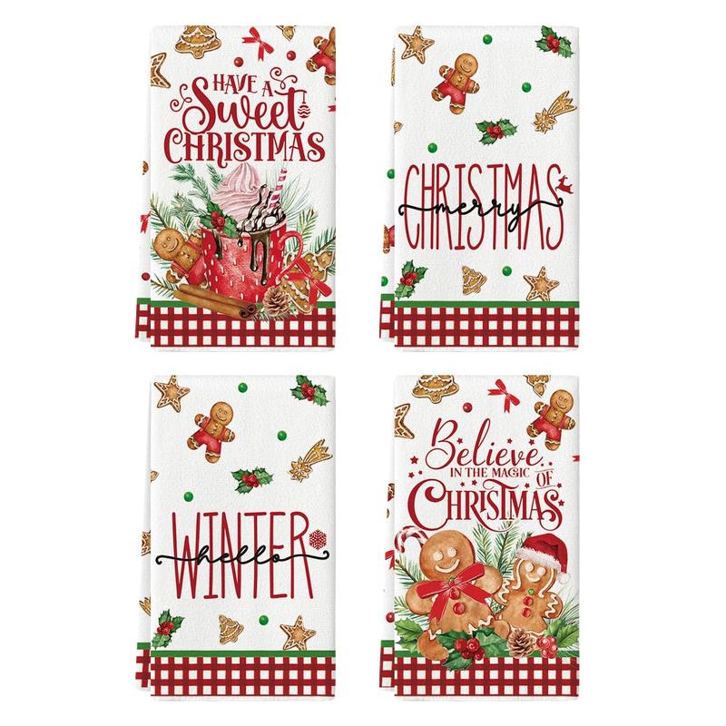 Hot Coco Xmas Gingerbread Have A Sweet Christmas Kitchen Towels Dish Towels, 18x26 Inch Daily Seasonal Winter Decoration Hand Towels Set