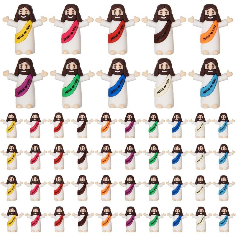 Mini Jesus Figures 50 Pcs Little Jesus Figures with Slogan to Hide and Seek Religious Christmas Christian Baptism Gifts