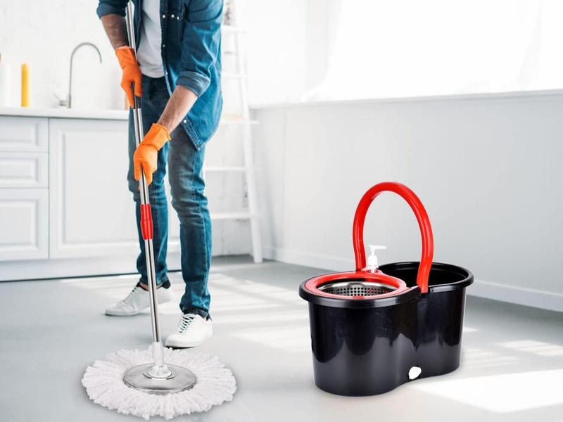 360 Spin Mop and Bucket with 3 Replacement Heads, Stainless Steel Mop Bucket 61 Inch Adjustable Handle for Floor Cleaning