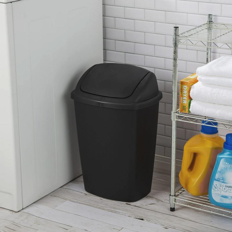 Sterilite 7.5 Gallon SwingTop Trash Can, Plastic, Kitchen, Black Trash Can foldable  trash reusable universal botedebasura inteligente crown  trash trashcan lid