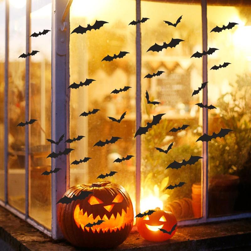 Halloween Bat Sticker, 60pcs set Realistic 3D Scary Bat Wall Sticker, DIY Wall Decal, Vanity Decor Accessories, Party Supplies, Halloween Decor