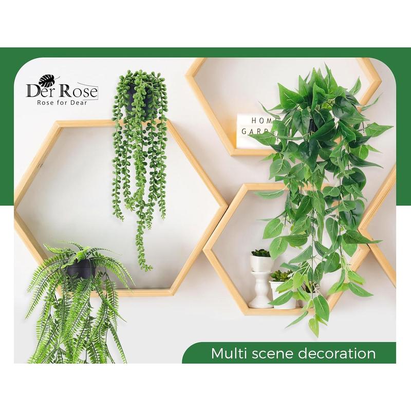 4 Pack 1 Plants Hanging with Pots Artificial Ivy Vine Faux Eucalyptus Hanging Plants, Boston Fern, String of Pearls for Home Room Wall Shelf Indoor Outdoor Decor