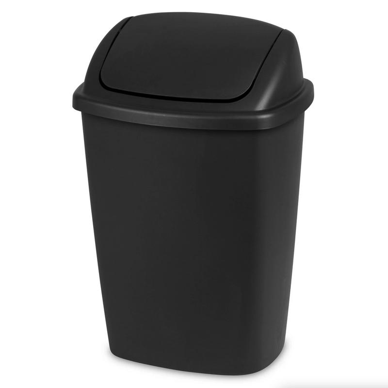 Sterilite 7.5 Gallon SwingTop Trash Can, Plastic, Kitchen, Black Trash Can foldable  trash reusable universal botedebasura inteligente crown  trash trashcan lid