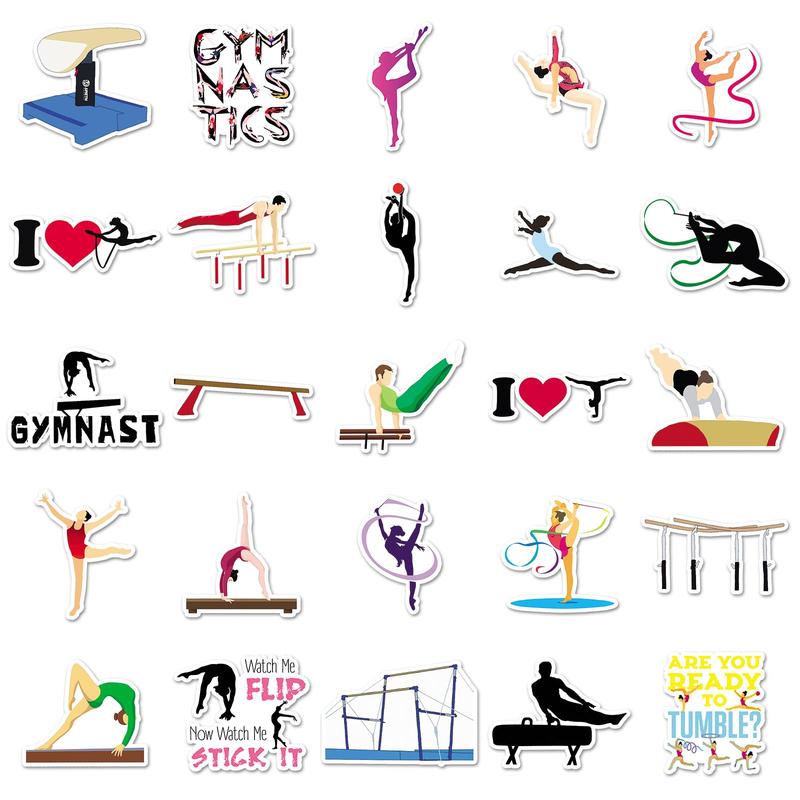 Gymnastics Sports Themed Sticker, 50Pcs set Gymnastics Sports Pattern Decorative Sticker, DIY Decals for Car, Phone, Laptop, Luggage, Scrapbooking