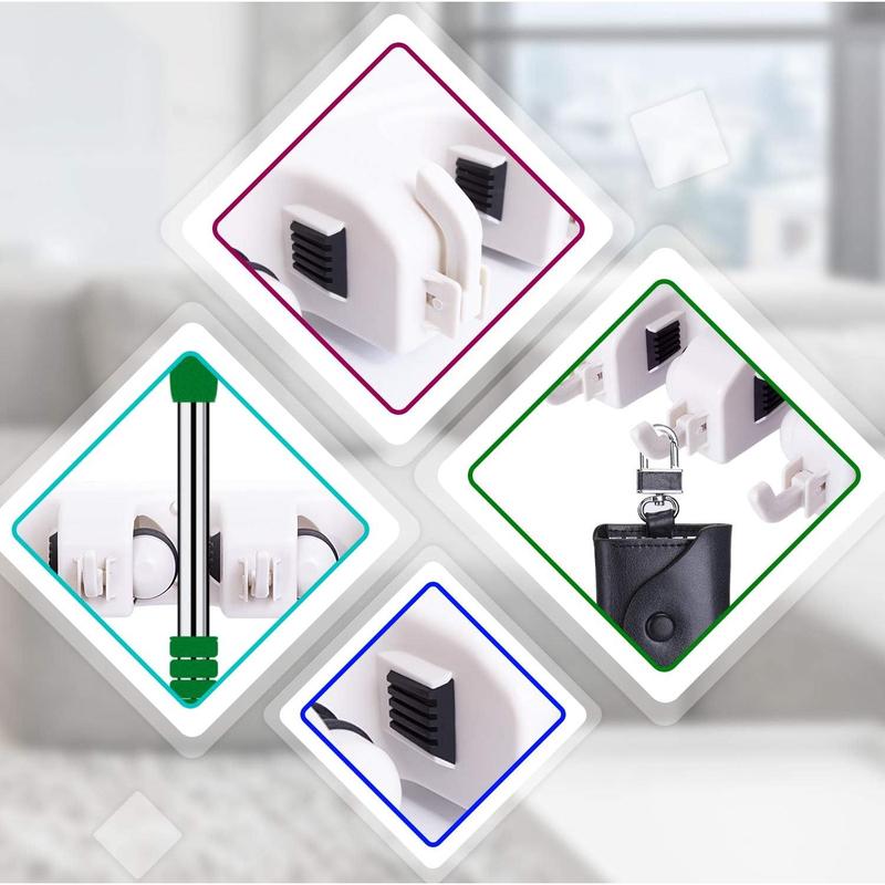 Wall Mount Broom Mop Holder Hanger Garden Tool Organizers Rack Garage Laundry Room Organizations and Storage with Hooks Heavy Duty Steel Installation