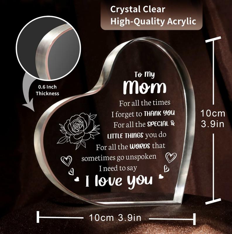 Gifts To My Mom, Gifts for Mom, Mom Birthday Gifts Acrylic Heart, Mother's Day Gifts Heart Acrylic - I Love You Mom Gifts from Son Daughter