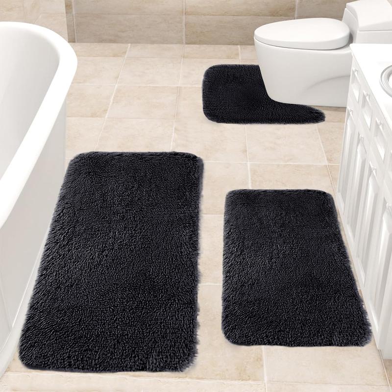 3 Pcs Bath Mat Set Toilet Mats Solid Color Thick Bathroom Rugs Soft Comfortable Bathroom Rugs Water Absorption Rubber Non Slip Thick Machine Washable Easier To Dry