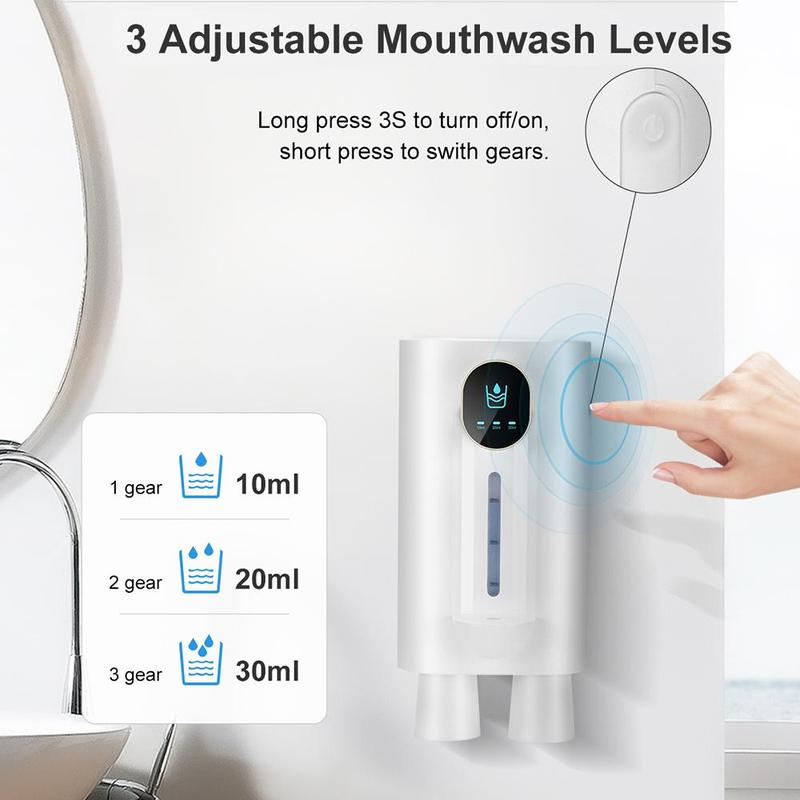 Automatic Mouthwash Dispenser, 1 Count Wall Mounted Mouthwash Dispenser with 2 Magnetic Cups, USB Rechargeable LED Screen Display Smart Dispenser, Bathroom Gadgets 2024, Bathroom Accessories