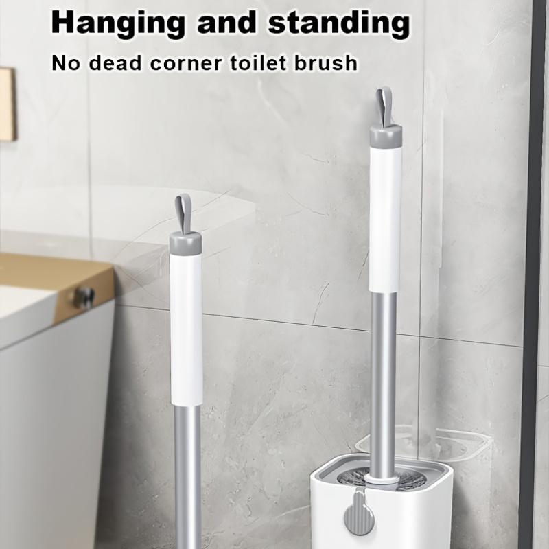 A set of toilet brush and stand cover, wall mounted long handle toilet brush and stand, flexible toilet brush, clean no dead corners, bathroom brush, hotel cleaning supplies