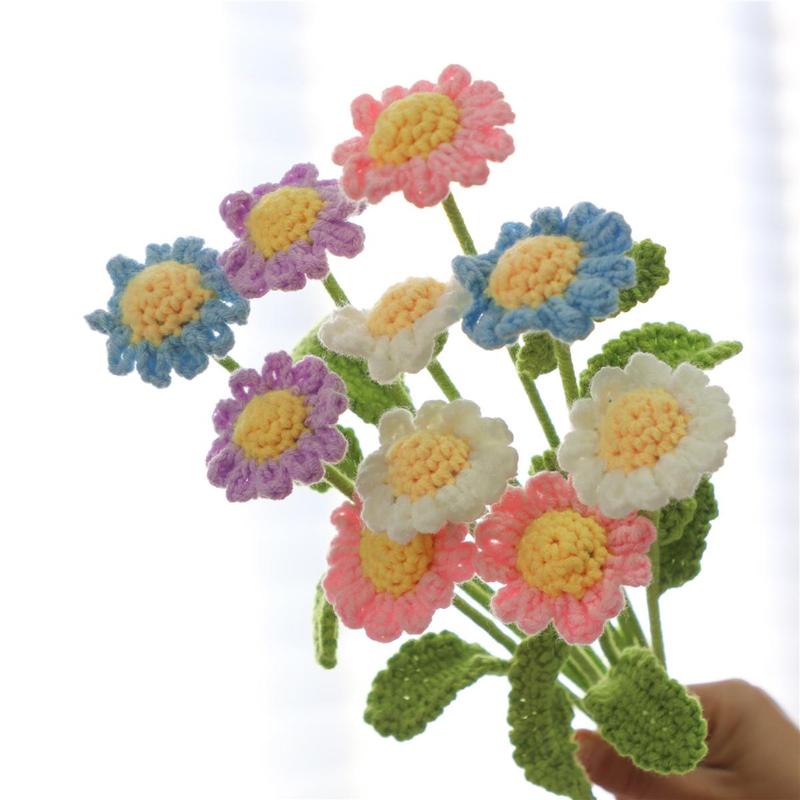 Artificial Knitted Flower Bouquet without Vase, 10pcs set Creative Handmade Crochet Flower, Home Decor Supplies for Living Room Bedroom Dining Room Decor