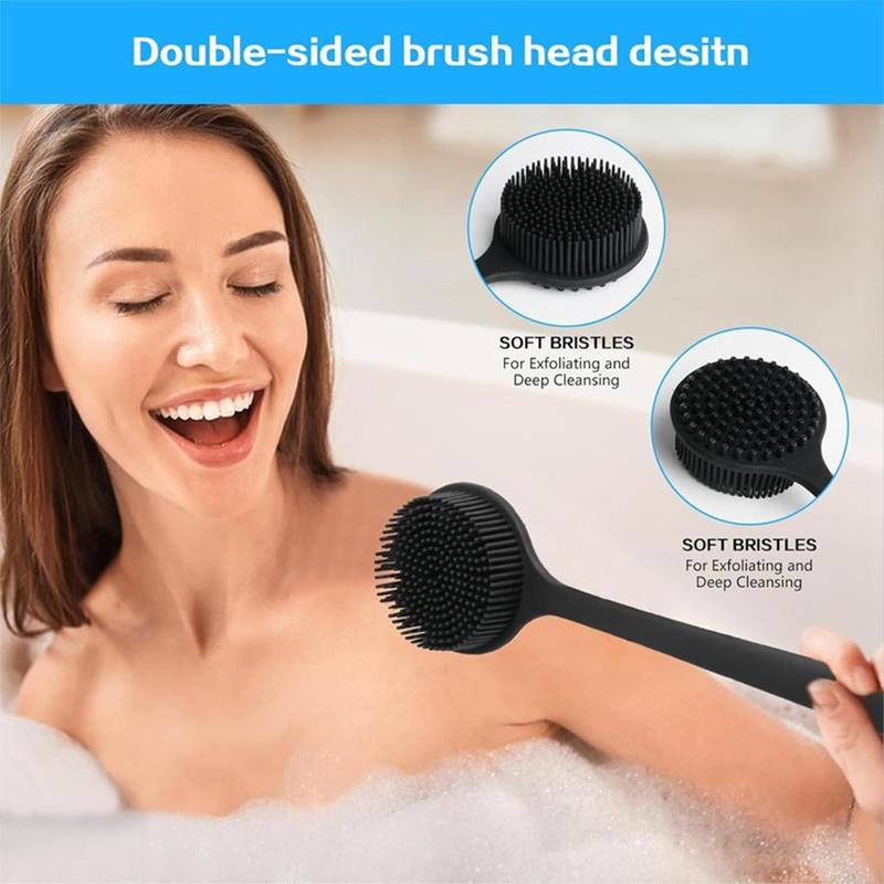 Silicone Back Scrubber, Soft Silicone Back Shower Brush with Long Handle, Bath Body Scrubber for Men Women, Bathing Accessories