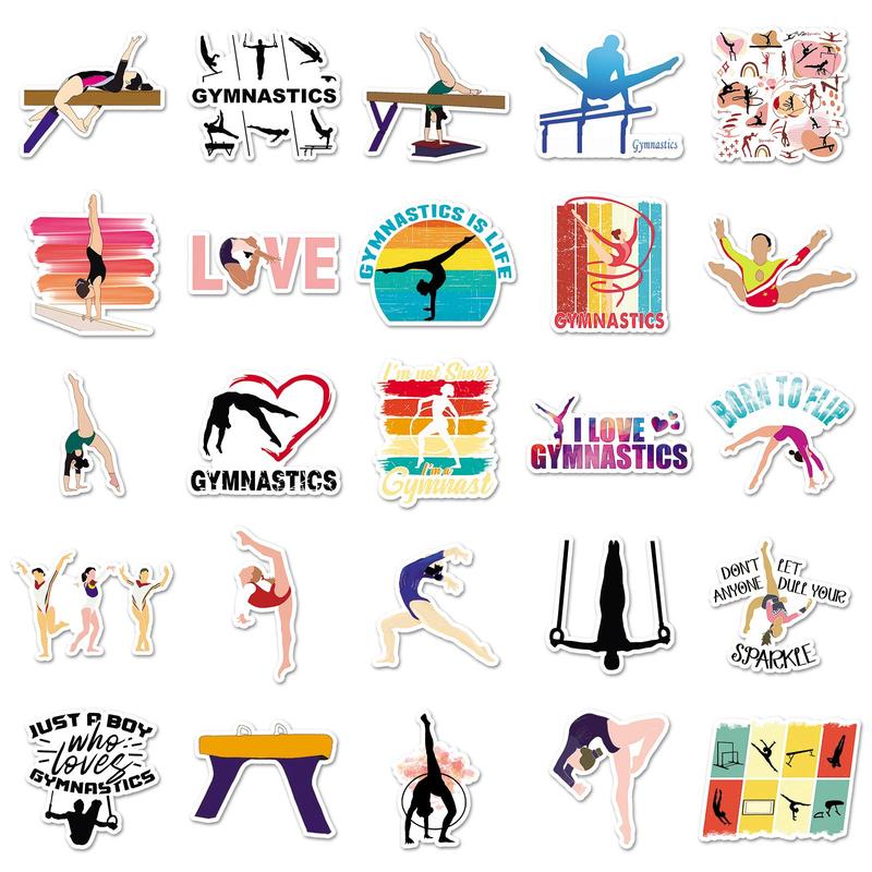 Gymnastics Sports Themed Sticker, 50Pcs set Gymnastics Sports Pattern Decorative Sticker, DIY Decals for Car, Phone, Laptop, Luggage, Scrapbooking