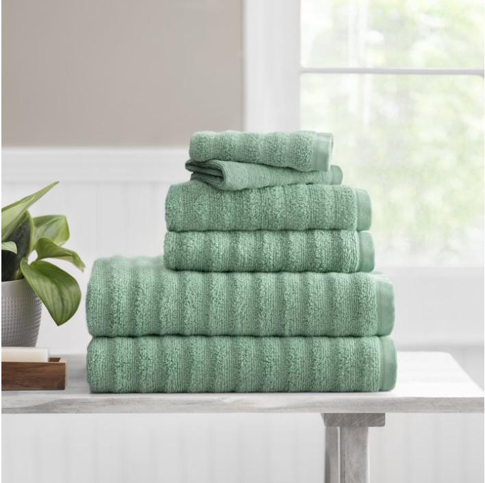 Green Sage Performance Textured Bath Towel 6-Piece Set Cotton Hand