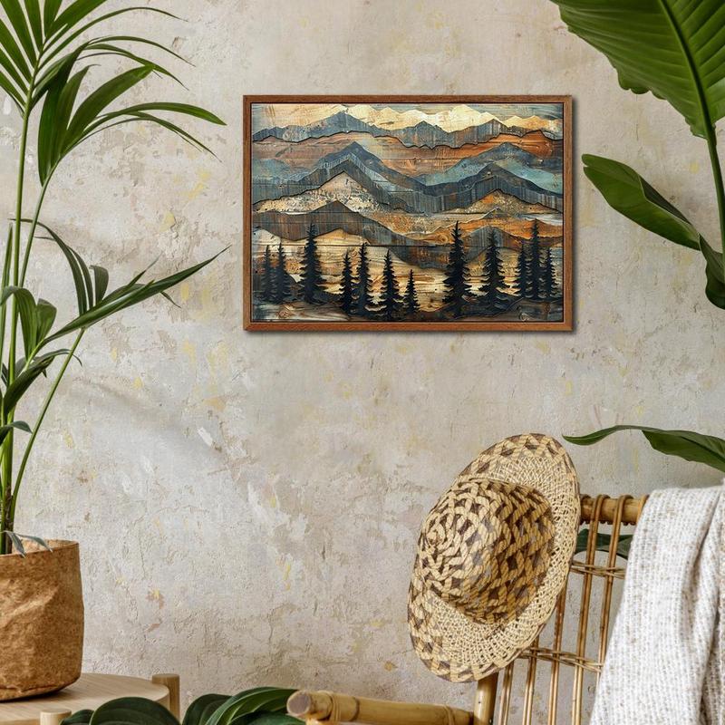 Pine Trees Mountains Element Wooden Painting, Wood Poster Wall Art Decoration, Wall Decor for Home Farmhouse Living Room Office Studio Cafe Bar Pub Club