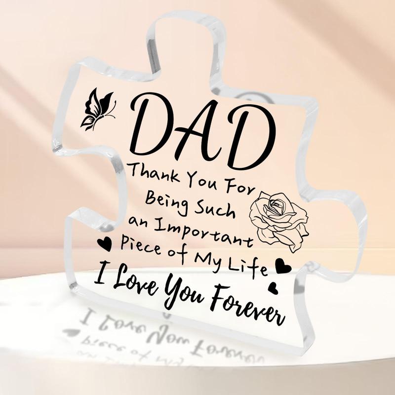 Clear Acrylic Puzzle Block Shaped Decoration Craft, Letter Printed Desktop Decorative Ornaments, Gifts for Dad Father