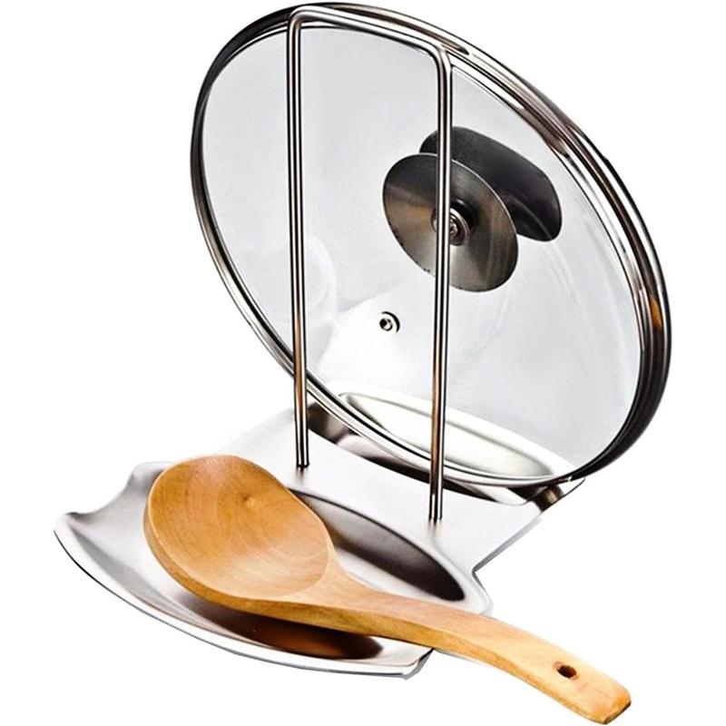 Pan Lid Holder Progressive Lid and Spoon Rest Shelf 304 Stainless Steel Pan Lid Organizer Kitchen Decor Tool! T&J